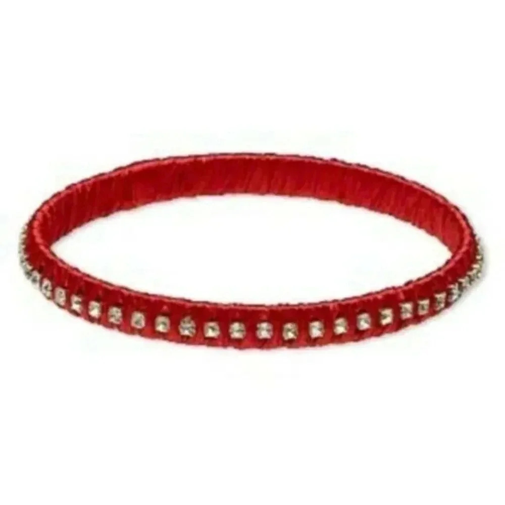 Rich India Red Satin Crystal Fabric Wrapped Brass Bangle Bracelet